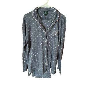 Laura Ashley Gray Polka Dots Sleepwear Heart Embroidered Size L